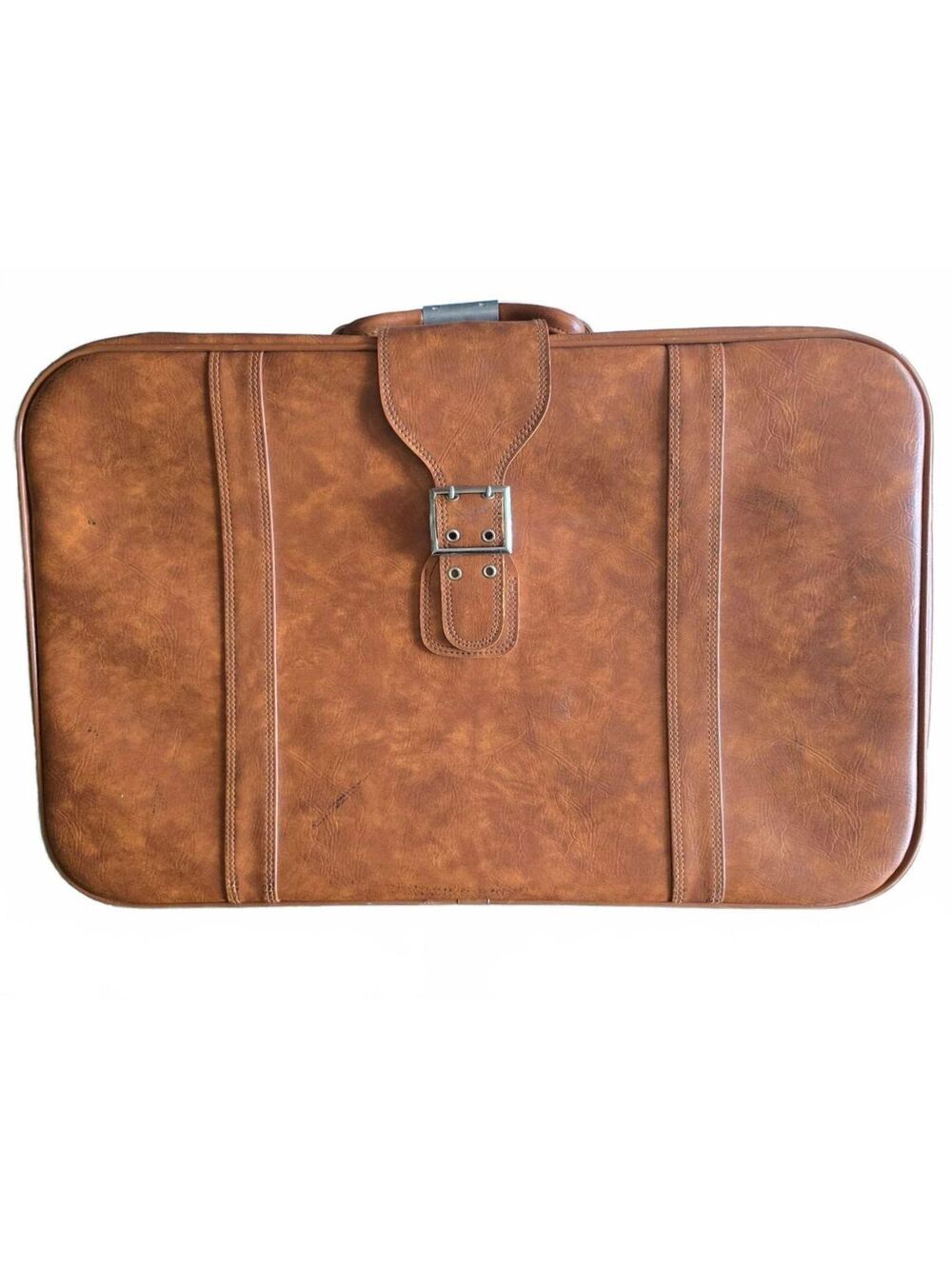 Vintage Ambassador Brown Faux Leather Suitcase 1970s Luggage ST-79